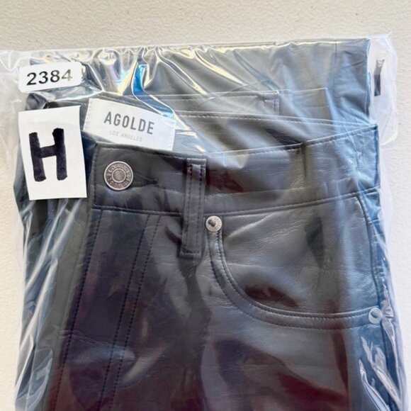 Agolde Recycled Leather 90's Pinch Waist Straight Leg Ankle Pants Detox Black 23 - Picture 8 of 9